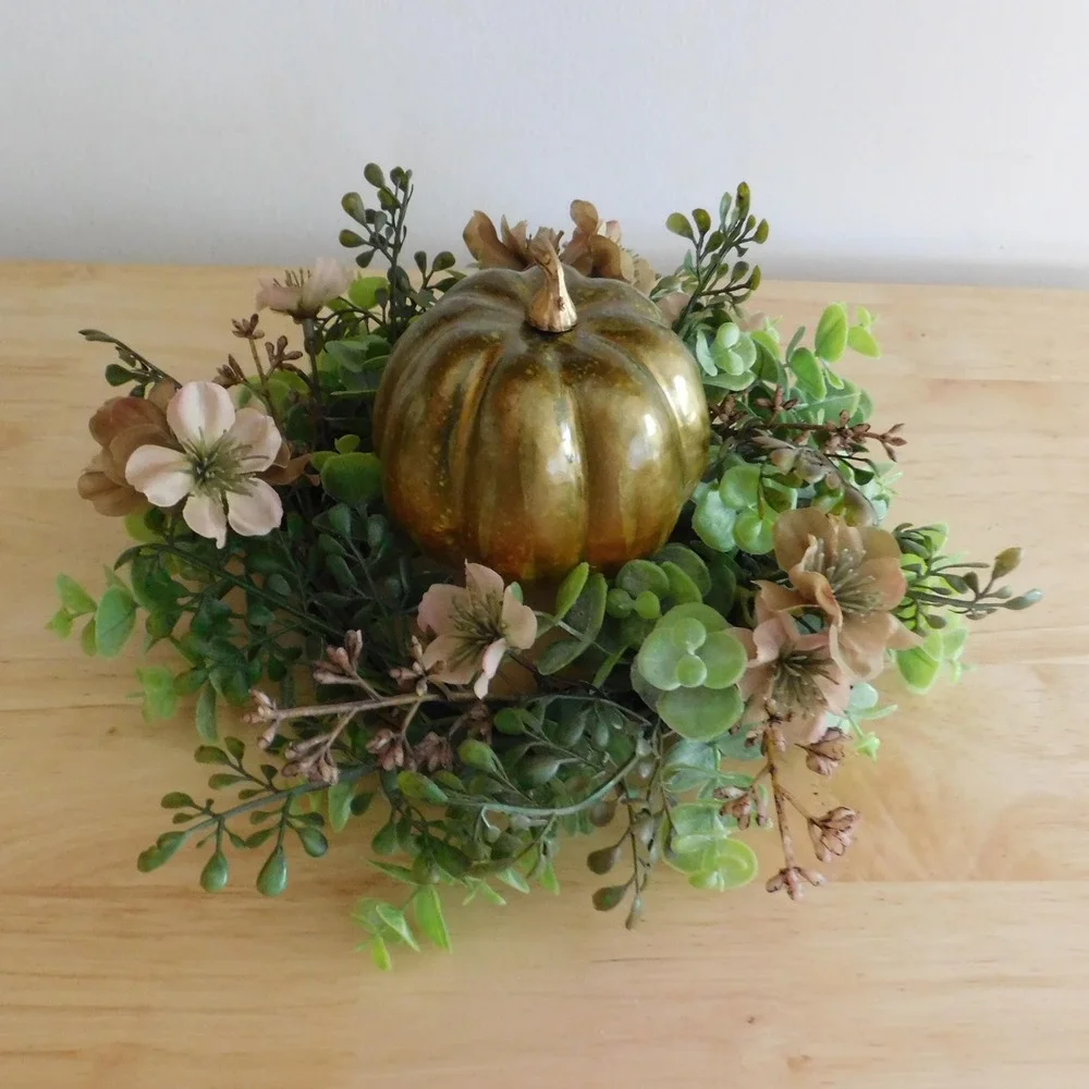 Fall Candle Ring Wreath, Mini Thanksgiving Cabinet Decor